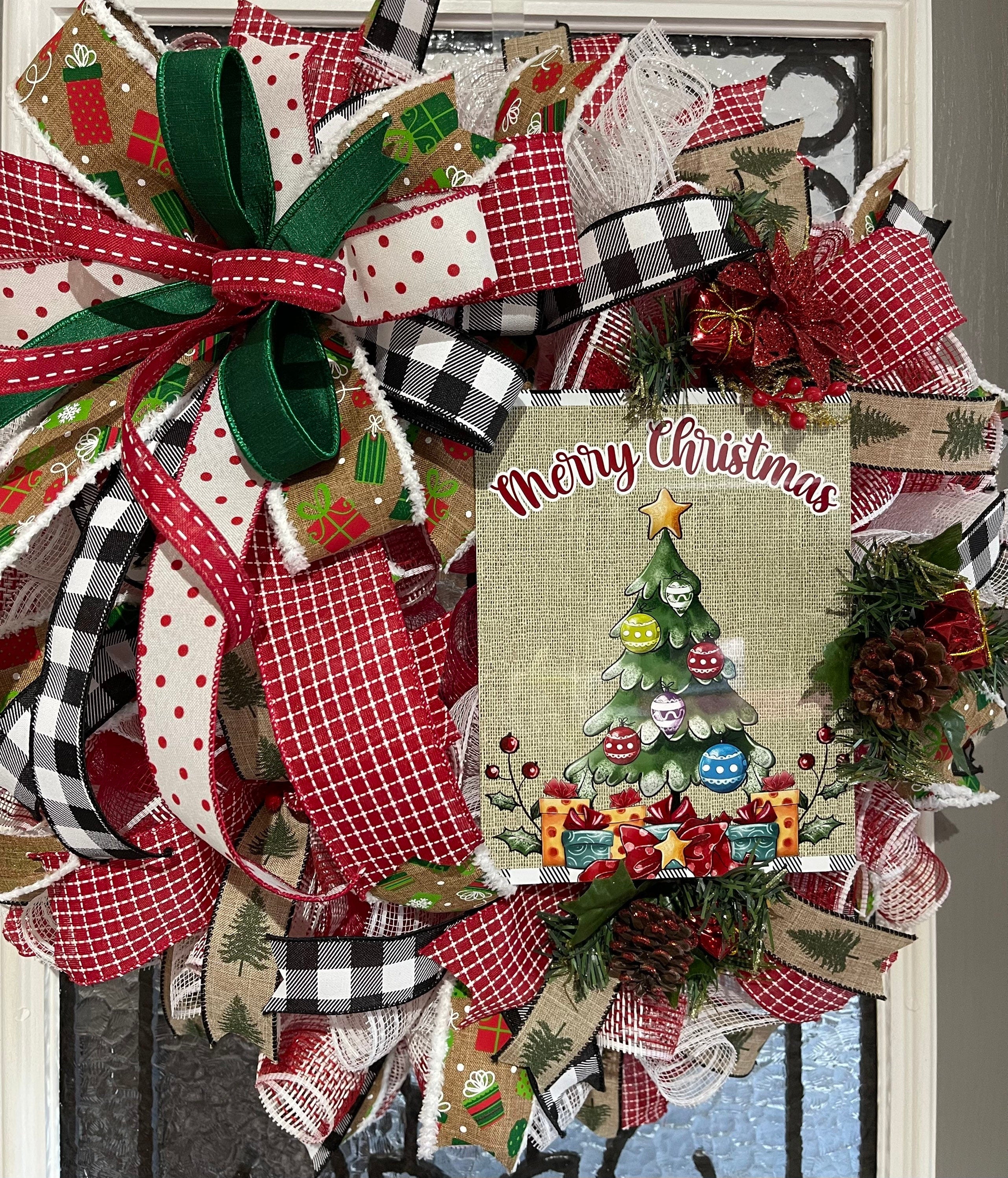 Christmas Wreath for your front door, Merry Christmas door decor, Traditional Christmas wreath, Woodland decorations
