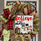 Christmas Wreath for your door, Snowman Believe In The Magic Christmas decor, Cheetah and Buffalo plaid holiday decorations