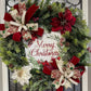Christmas Wreath for your door, Traditional evergreen holiday decorations, Poinsettia red and white Christmas decor