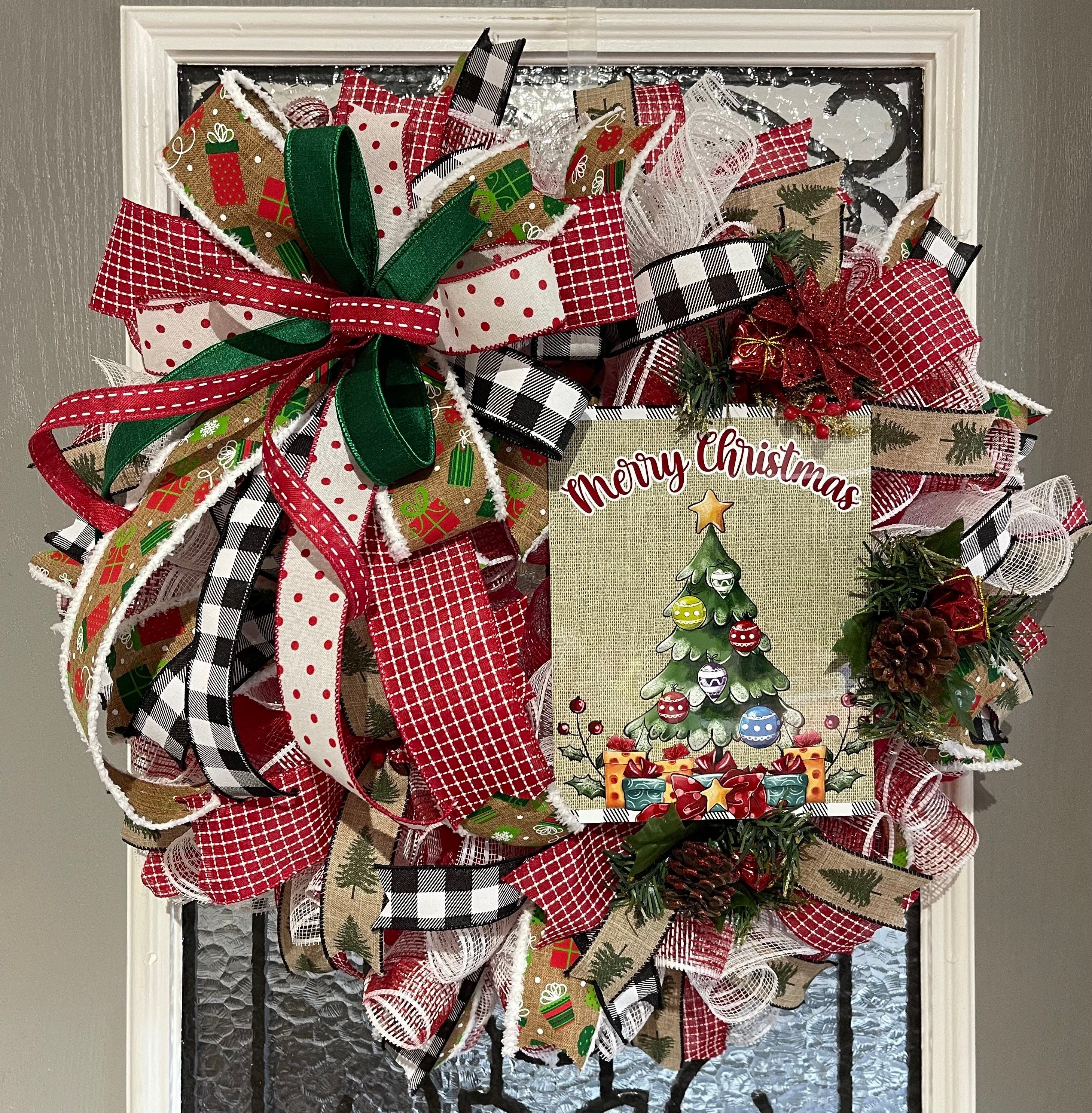Christmas Wreath for your front door, Merry Christmas door decor, Traditional Christmas wreath, Woodland decorations