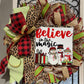 Christmas Wreath for your door, Snowman Believe In The Magic Christmas decor, Cheetah and Buffalo plaid holiday decorations