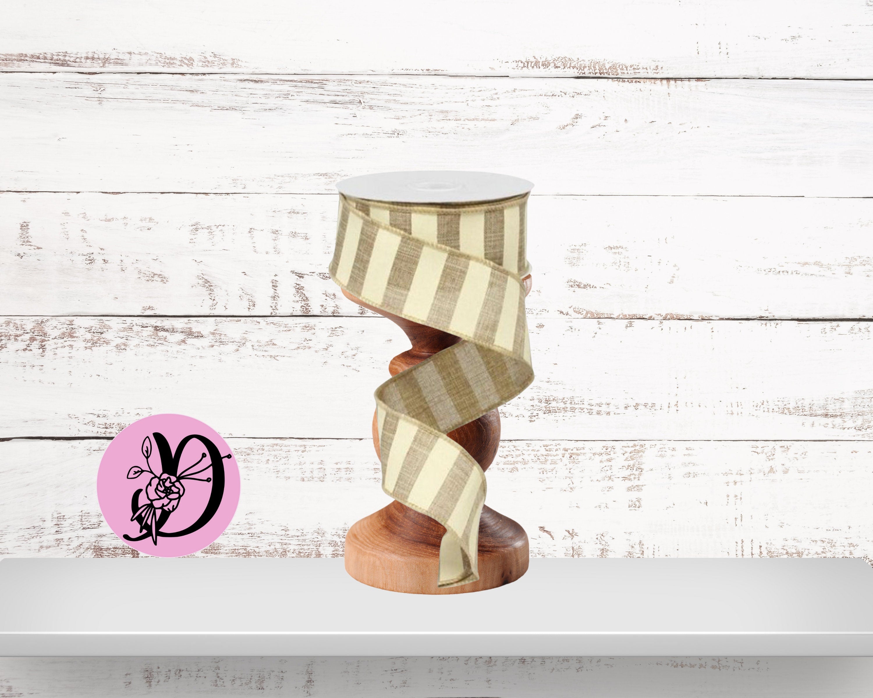 1.5 inch Wired Ribbon, Horizontal Tan And Cream Stripe Pattern Ribbon, RX9148TT, Wreath Supplies, Desert Wreath Signs