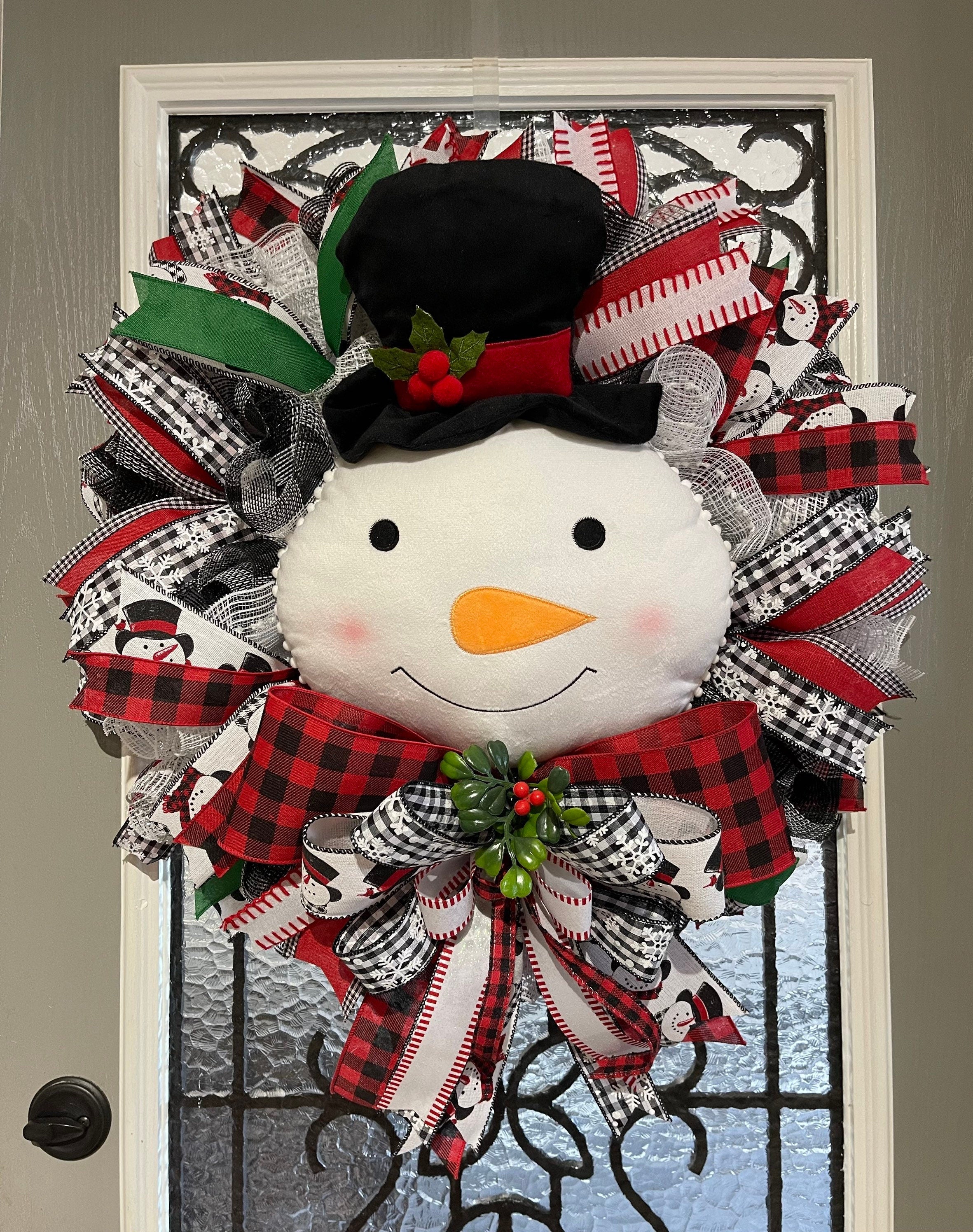 Snowman Christmas Wreath for your door, Traditional red and black Buffalo check Christmas decor, Farmhouse Christmas wreath