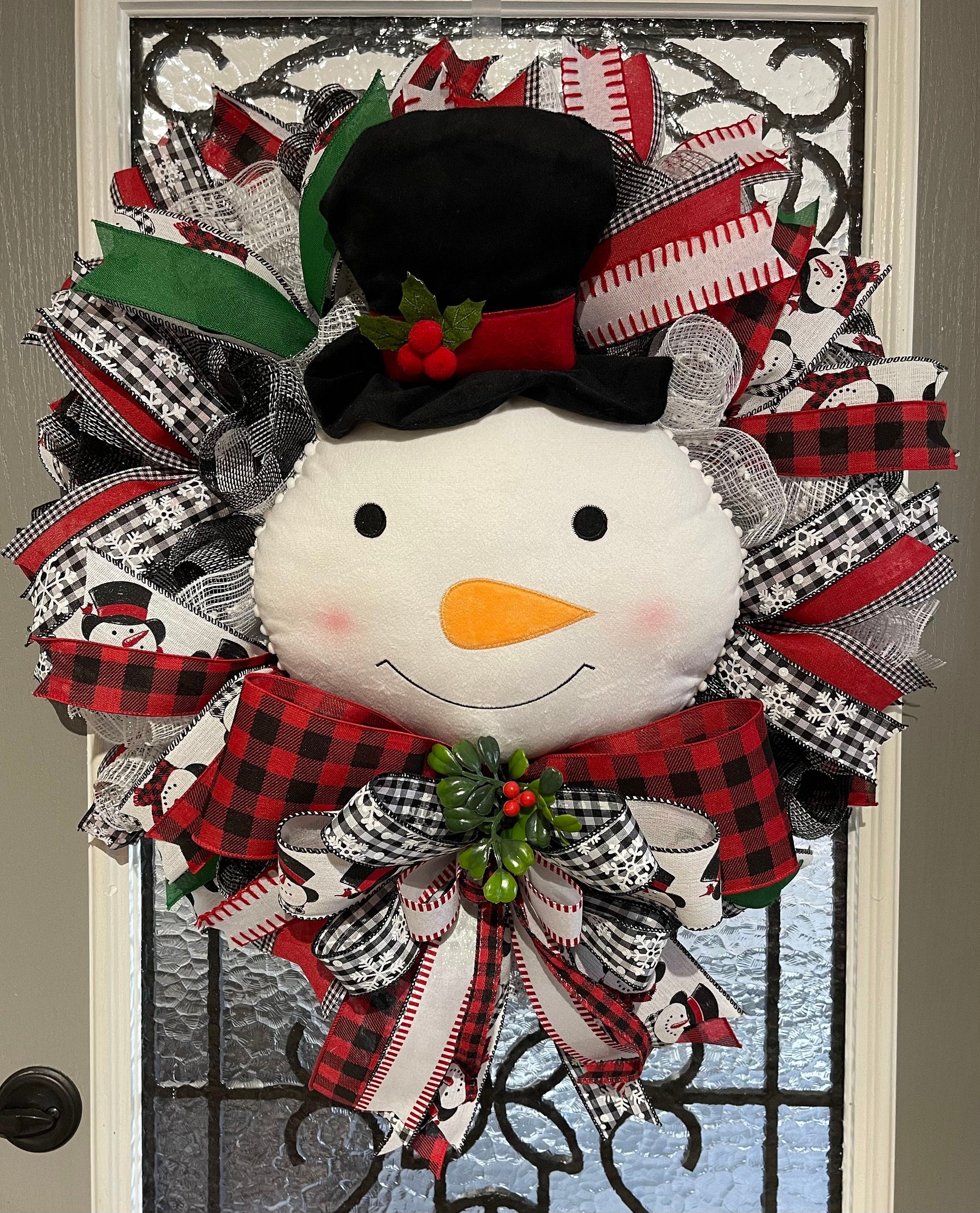Snowman Christmas Wreath for your door, Traditional red and black Buffalo check Christmas decor, Farmhouse Christmas wreath
