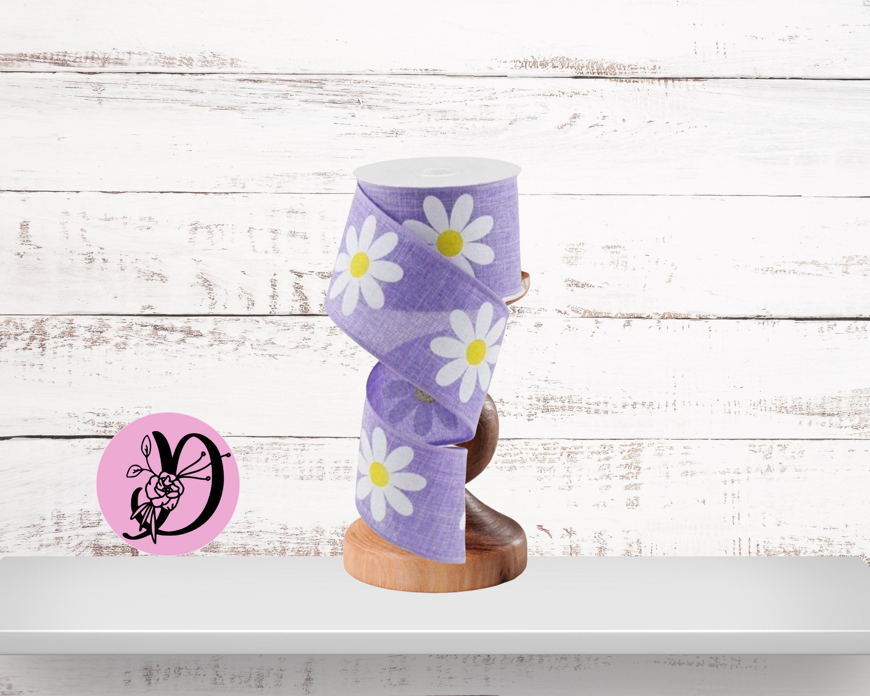 2.5 inch Wired Lavender Yellow and White Bold Daisy Pattern Ribbon, RG0165013, Wreath Supplies, Desert Wreath Signs