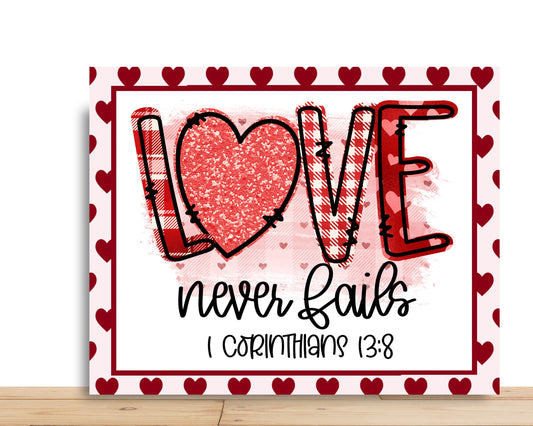 Valentines Wreath Sign, Pink Love Never Fails sign, Rectangle wreath Sign, Sign For Wreath, Desert Wreath Signs