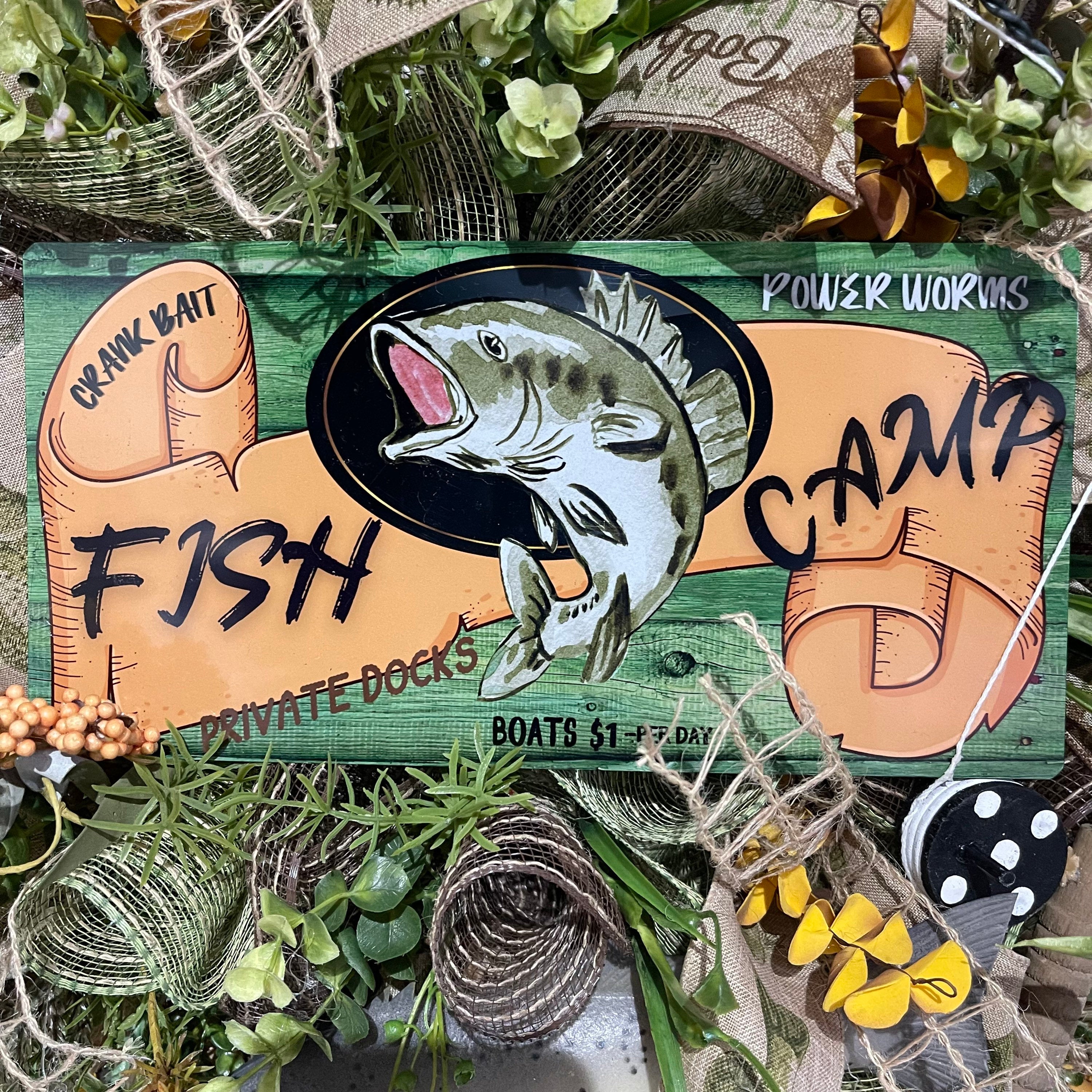 Fishing Wreath for your door, Large Mouth Bass Fishing Decor, Fishing Camp Wreath, Desert Wreath Creations