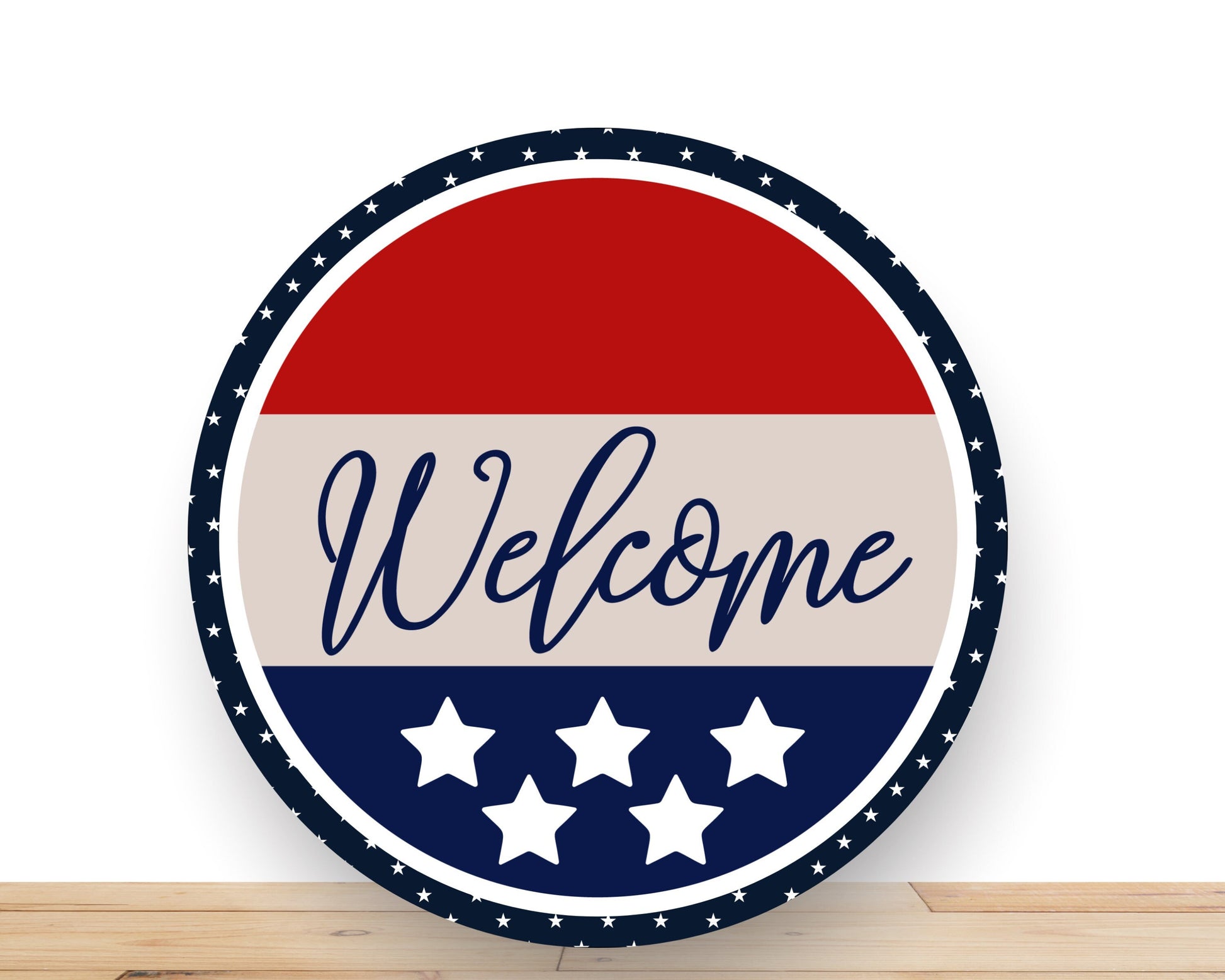 Patriotic Wreath Sign, Welcome Round Metal Sign, Desert Wreath Signs