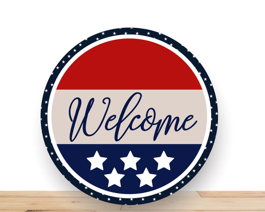 Patriotic Wreath Sign, Welcome Round Metal Sign, Desert Wreath Signs