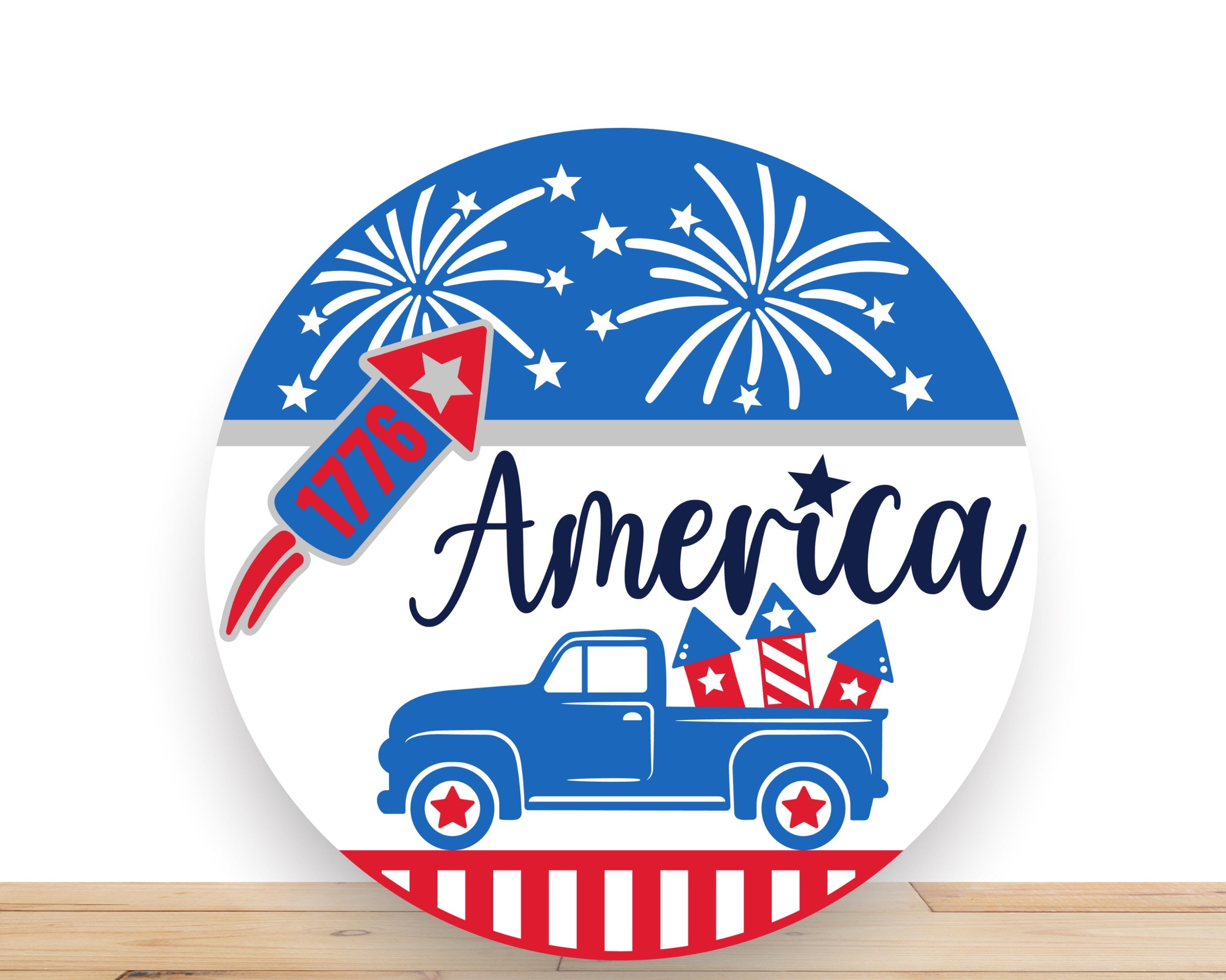 Patriotic Wreath Sign, America Truck Round Metal Sign, Desert Wreath Signs