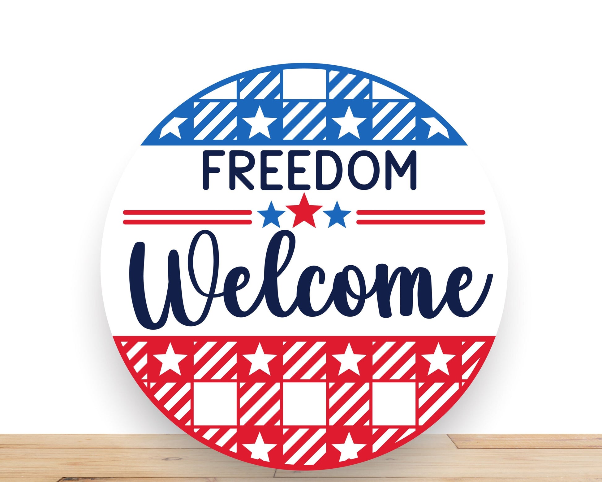 Patriotic Wreath Sign, Freedom Welcome Round Metal Sign, Desert Wreath Signs