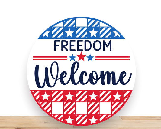 Patriotic Wreath Sign, Freedom Welcome Round Metal Sign, Desert Wreath Signs