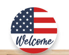 Patriotic Wreath Sign, Welcome Flag Round Metal Sign, Desert Wreath Signs