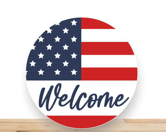 Patriotic Wreath Sign, Welcome Flag Round Metal Sign, Desert Wreath Signs