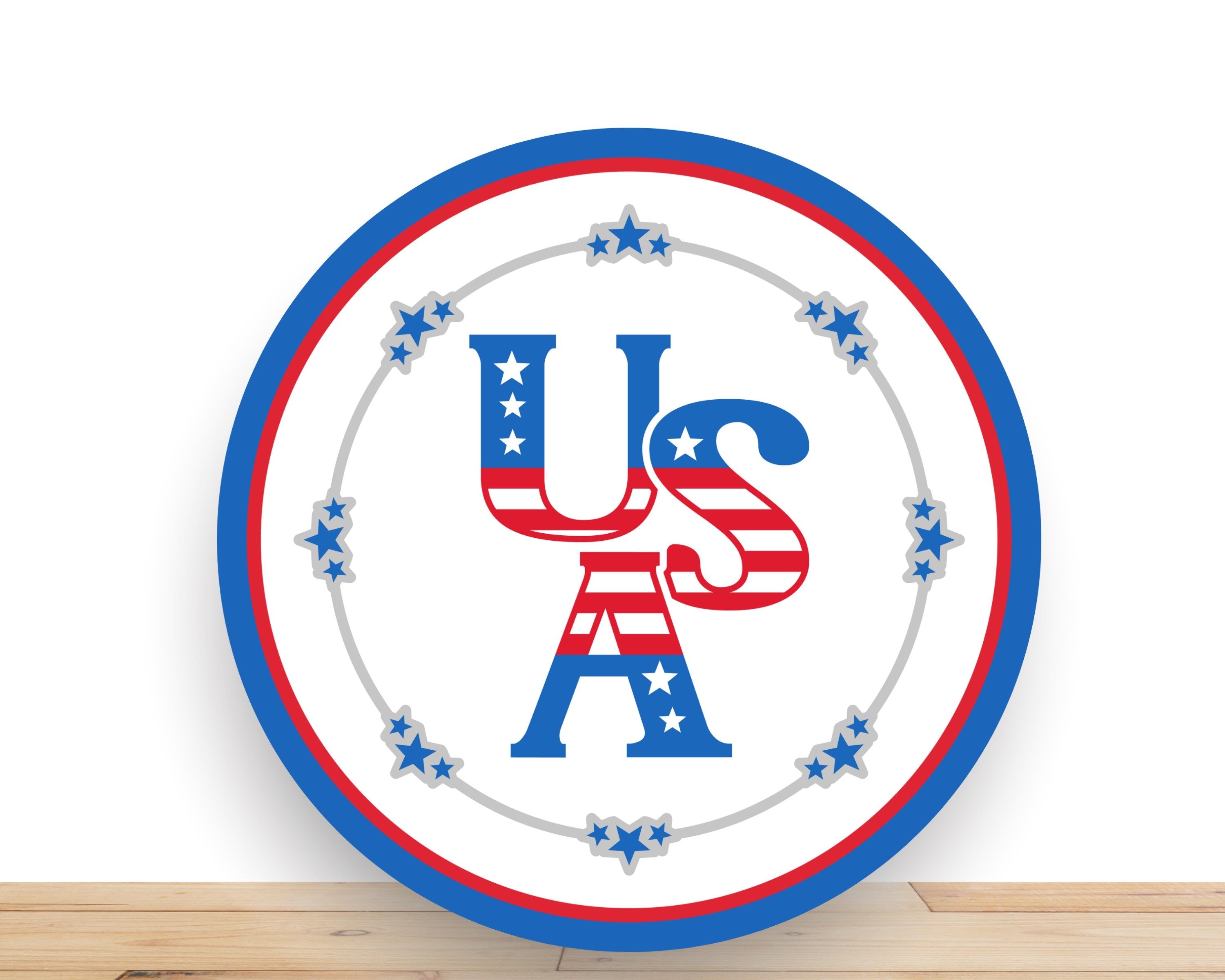 Patriotic Wreath Sign, USA Round Metal Sign, Desert Wreath Signs