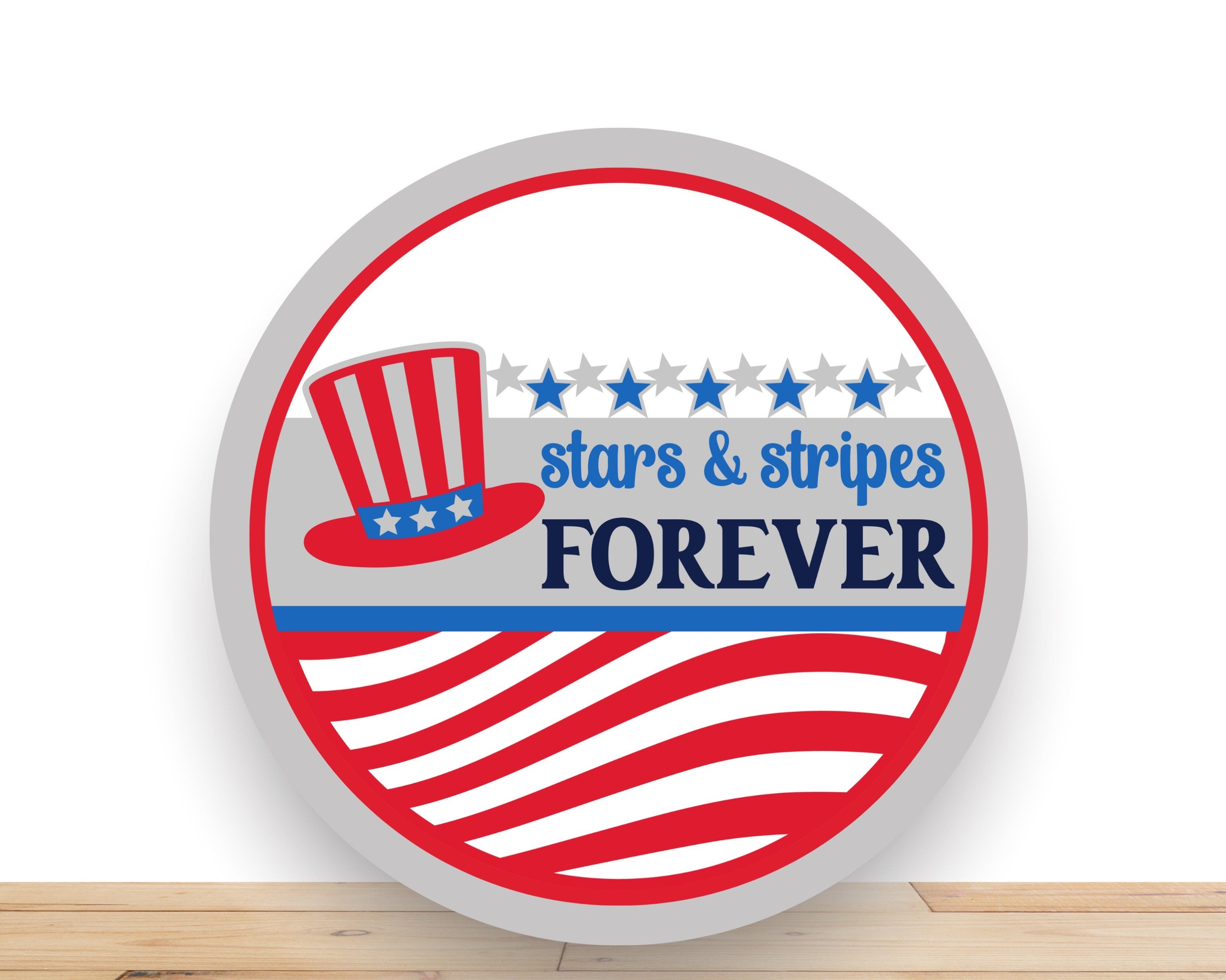 Patriotic Wreath Sign, Stars And Strips Forever Round Metal Sign, Desert Wreath Signs