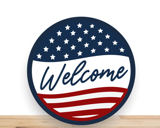 Patriotic Wreath Sign, Welcome Flag Round Metal Sign, Desert Wreath Signs