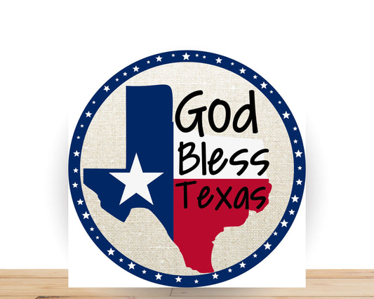 Patriotic Wreath Sign, God Bless Texas Round Metal Sign, Sign For Wreath, Desert Wreath Signs