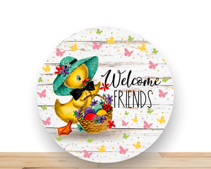 Vintage Easter Wreath Sign, Welcome Friends Round Metal Sign, Sign For Wreath, Desert Wreath Signs