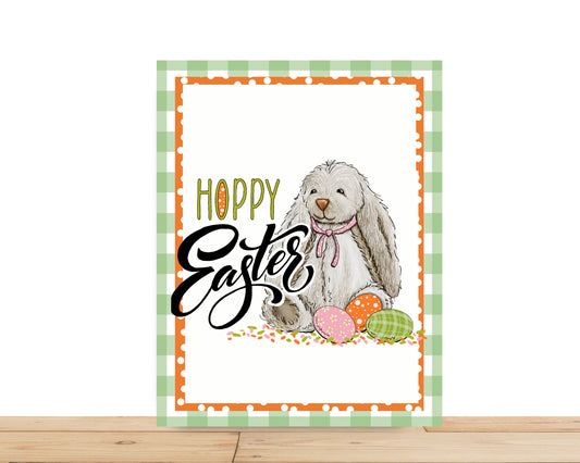 Easter Wreath Sign, Hoppy Easter Floppy Ear Bunny Rectangle Metal Sign, Sign For Wreath, Desert Wreath Signs