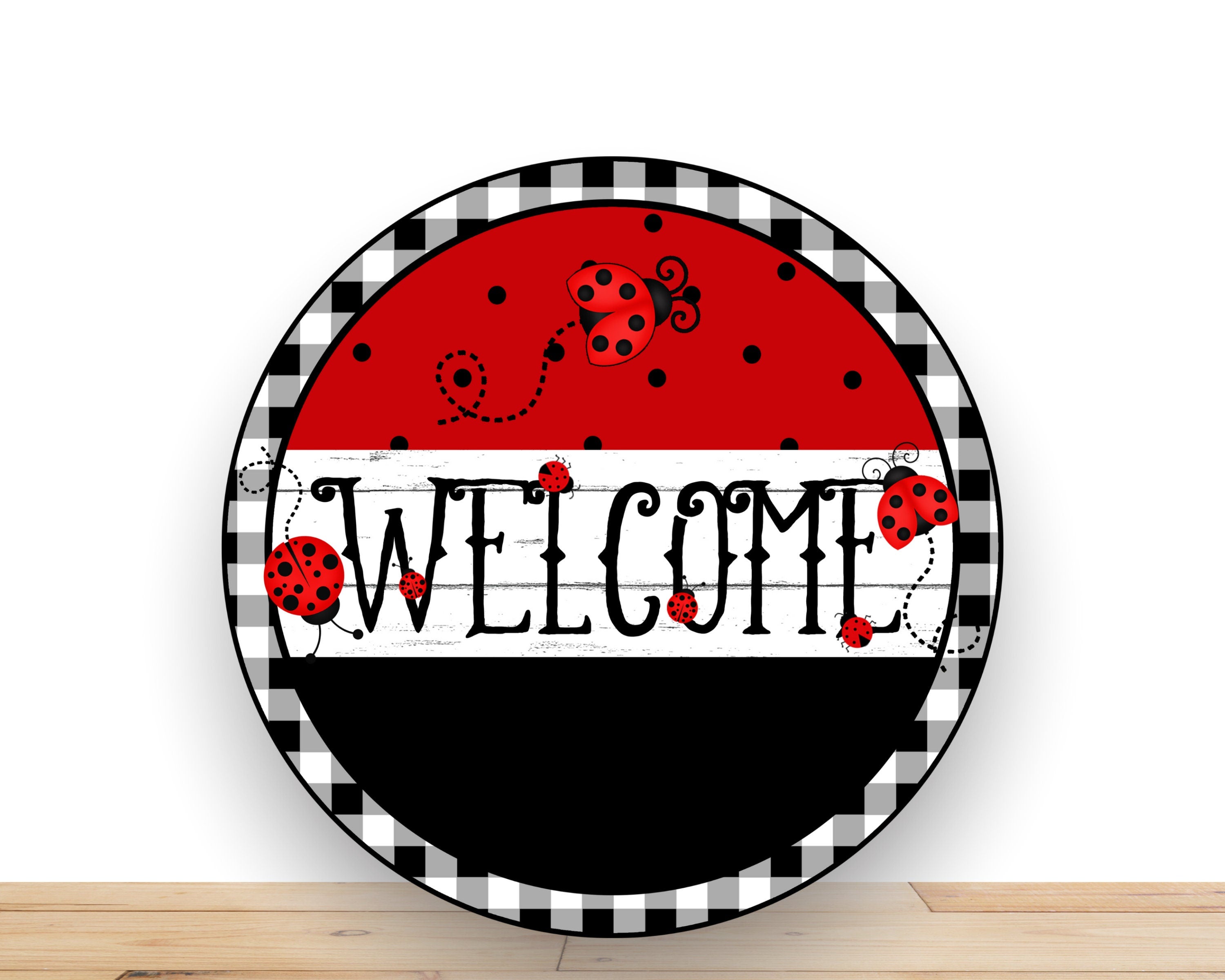 Ladybug Wreath Sign, Welcome Ladybug Round Metal Wreath Sign, Sign For Wreath, Desert Wreath Signs