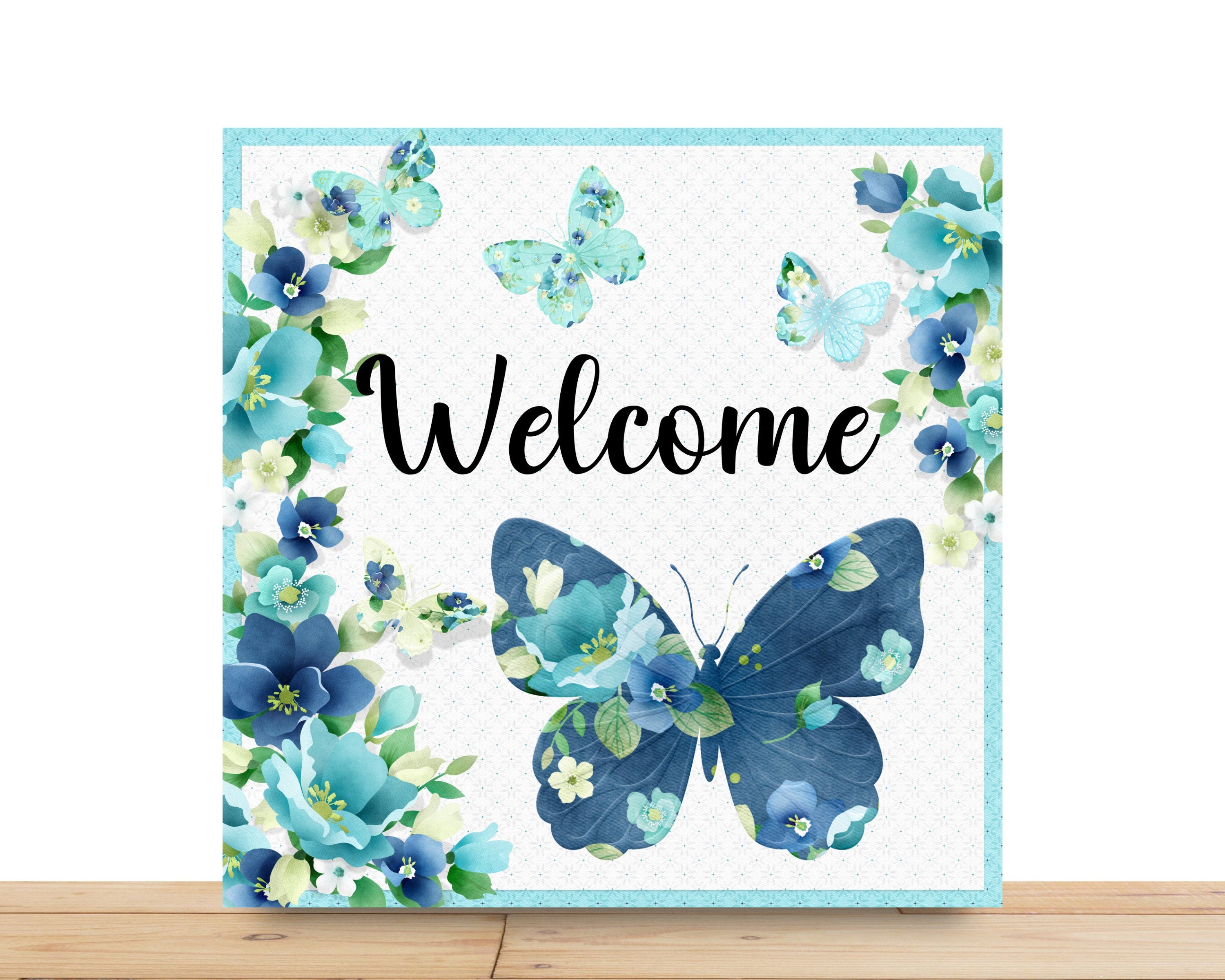 Butterfly Wreath Sign, Welcome Butterfly Square Metal Sign, Sign For Wreath, Desert Wreath Signs