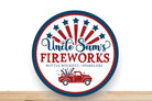 Patriotic Wreath Sign, Uncle Sam's Fireworks Round Metal Sign, Sign For Wreath, Desert Wreath Signs