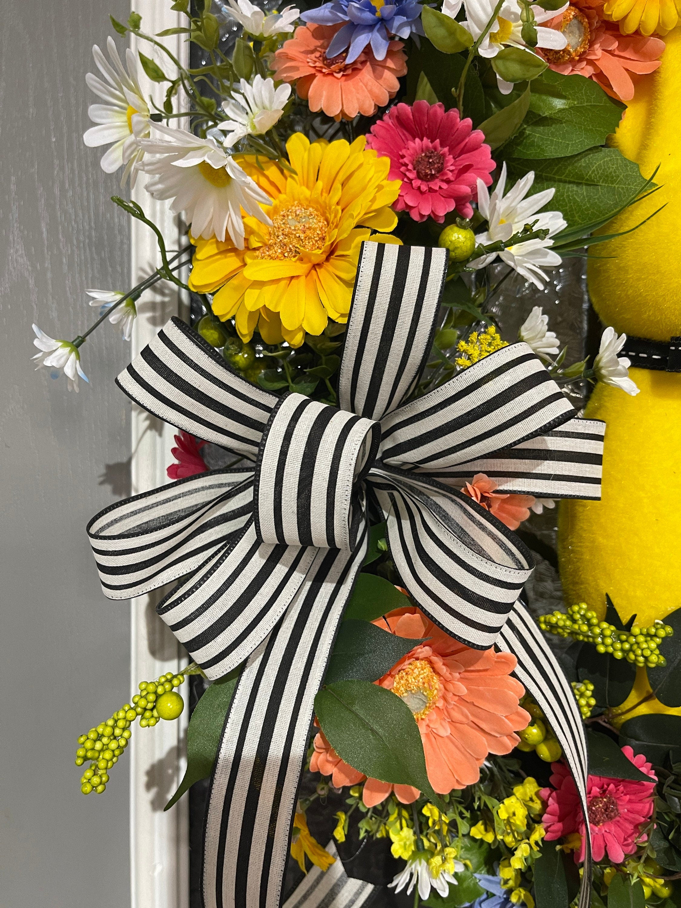 Spring Grapevine Wreath, Easter Décor, Yellow Floral Flocked Bunny Grapevine, Spring Décor, Mantel Decorations