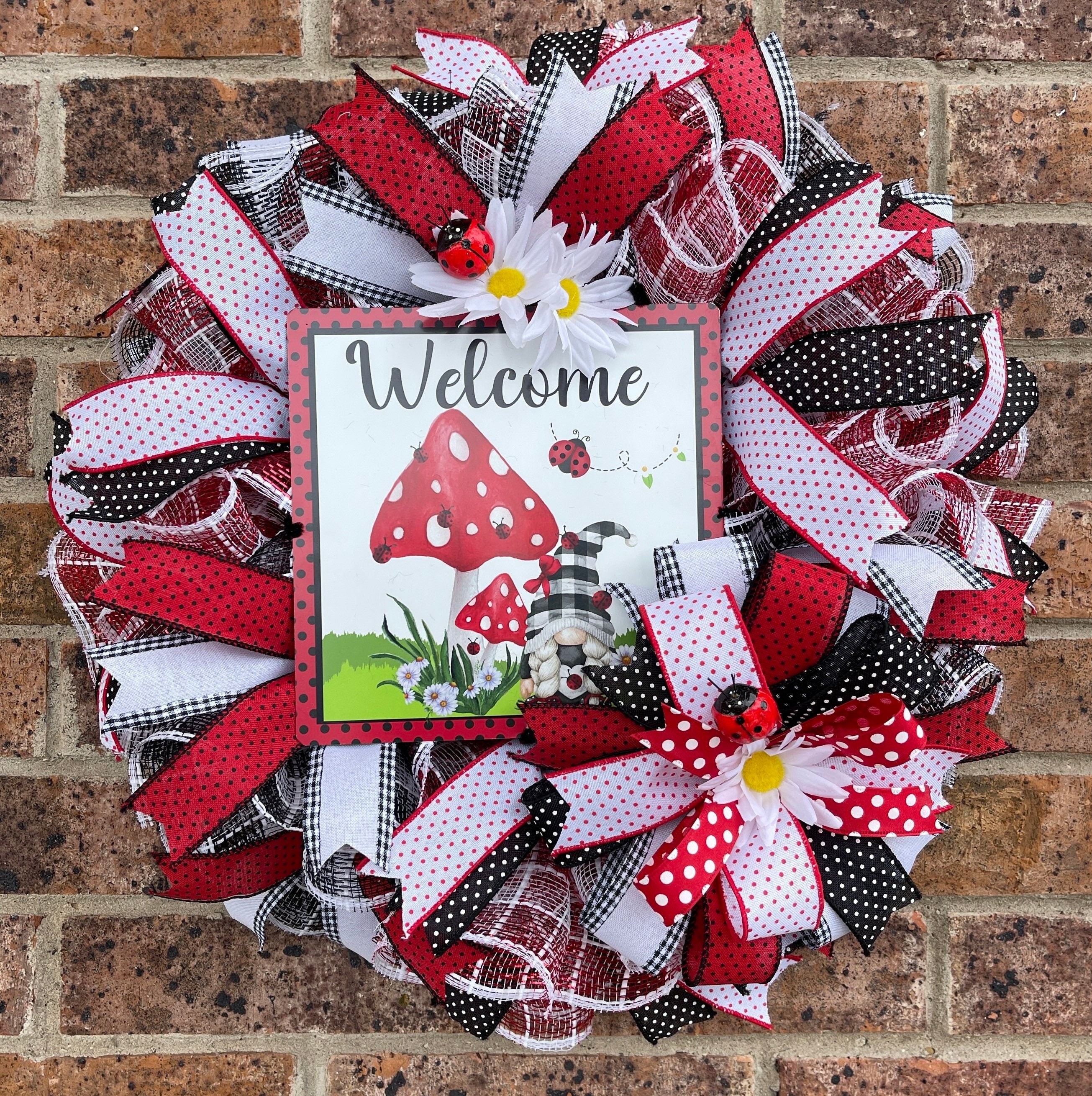 Ladybug Gnome Wreath, Welcome Gnome Wreath, Summer Wreath, Spring Wreath, Everyday Wreath, Summer Décor, Spring Décor, Gnome Decorations