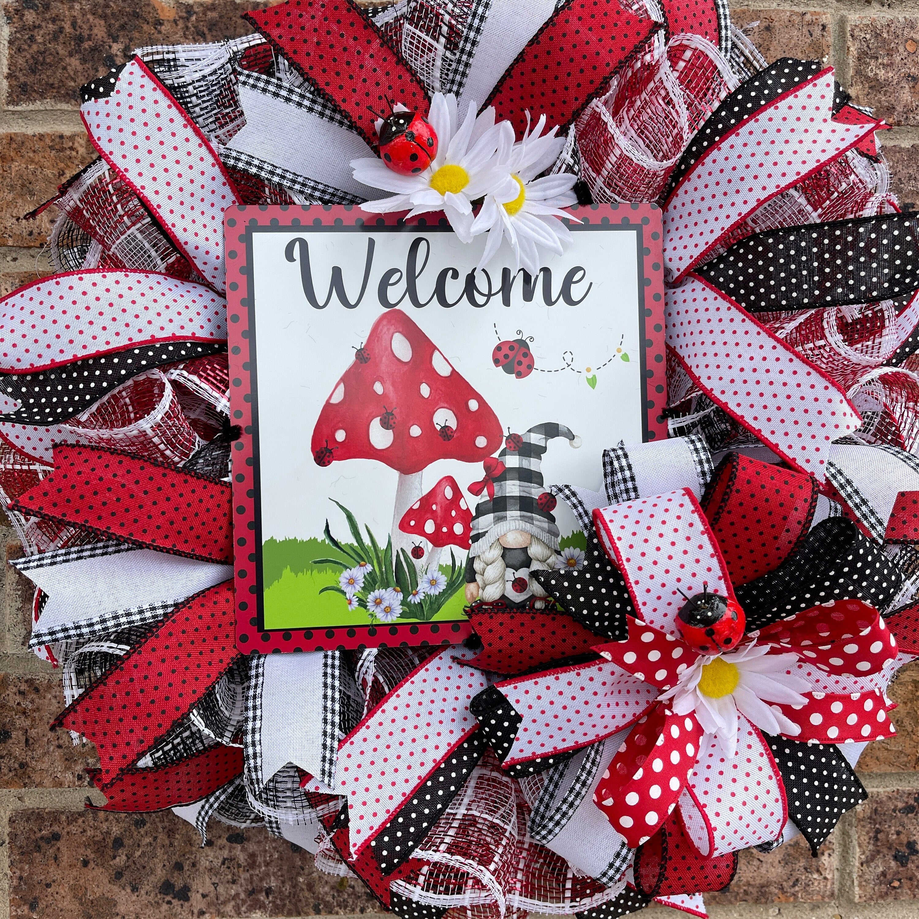 Ladybug Gnome Wreath, Welcome Gnome Wreath, Summer Wreath, Spring Wreath, Everyday Wreath, Summer Décor, Spring Décor, Gnome Decorations
