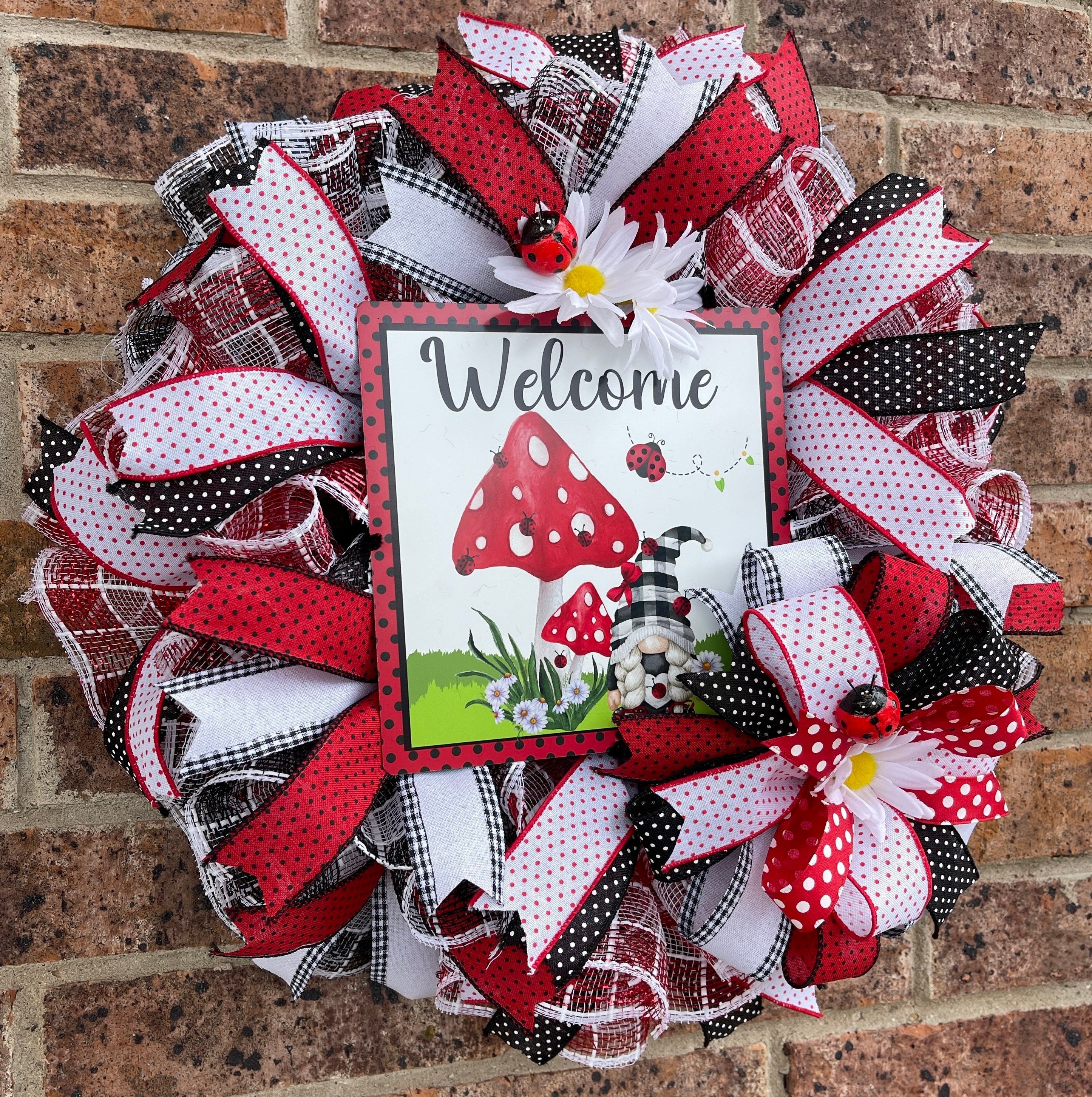Ladybug Gnome Wreath, Welcome Gnome Wreath, Summer Wreath, Spring Wreath, Everyday Wreath, Summer Décor, Spring Décor, Gnome Decorations