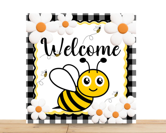 Bee Wreath Sign, Welcome Bee Square Metal Sign, Sign For Wreath, Desert Wreath Signs