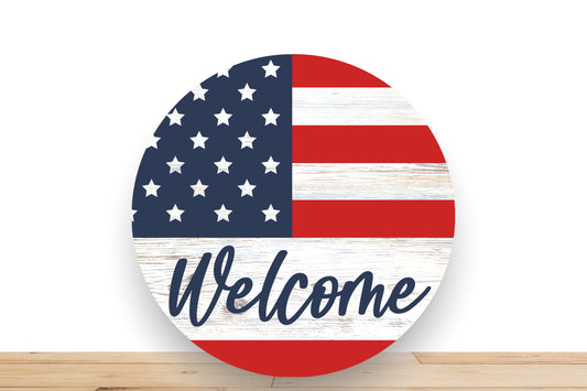 Patriotic Wreath Sign, Rustic Welcome Round Metal Sign, Sign For Wreath, Desert Wreath Signs