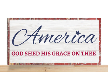 Patriotic Wreath Sign, God Shed His Grace On Thee Rectangle Metal Sign, Sign For Wreath, Desert Wreath Signs