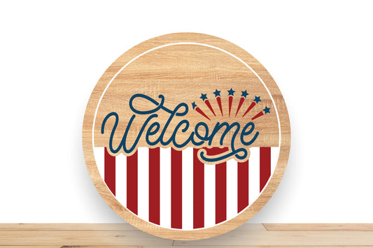 Patriotic Wreath Sign, Welcome Round Metal Sign, Sign For Wreath, Desert Wreath Signs