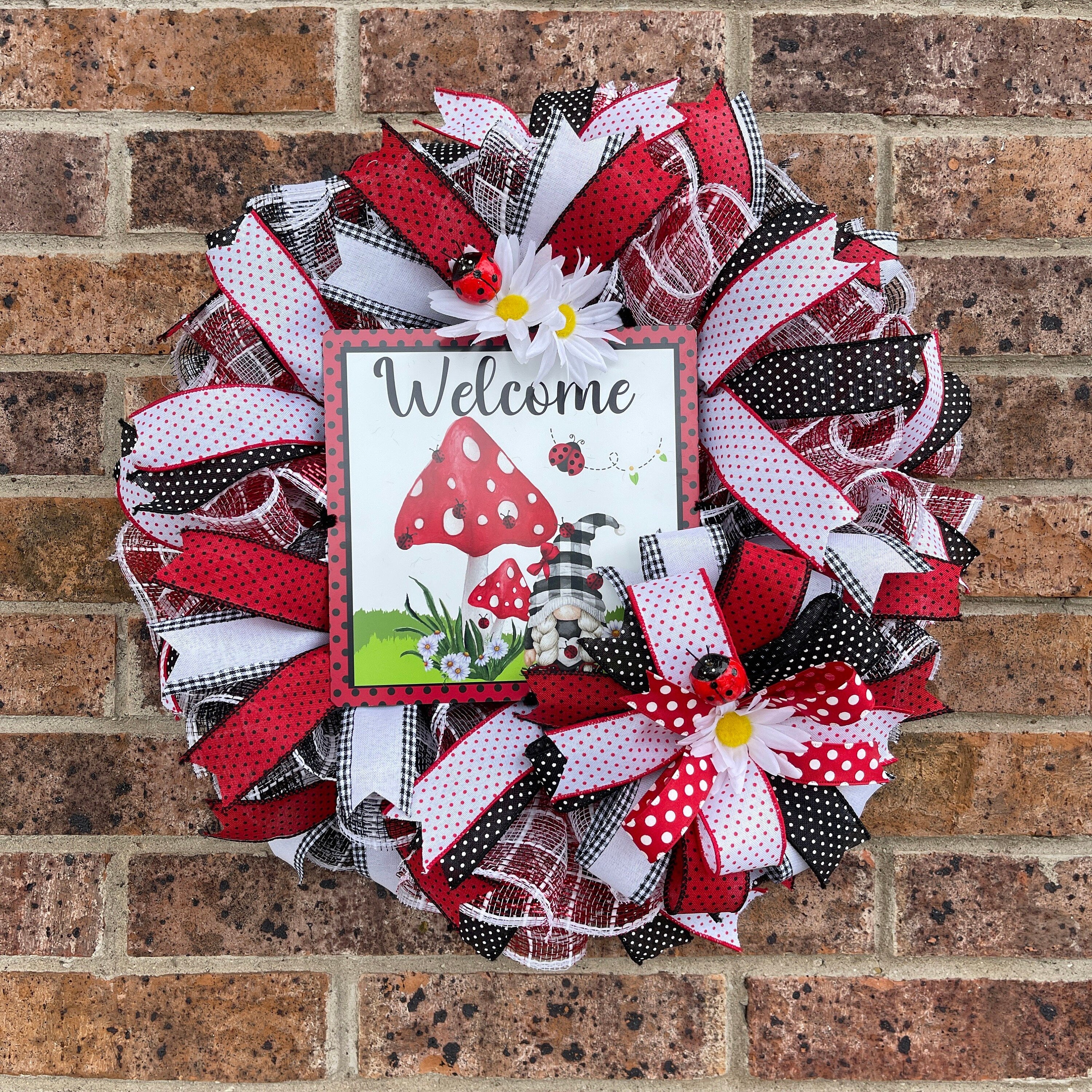 Ladybug Gnome Wreath, Welcome Gnome Wreath, Summer Wreath, Spring Wreath, Everyday Wreath, Summer Décor, Spring Décor, Gnome Decorations