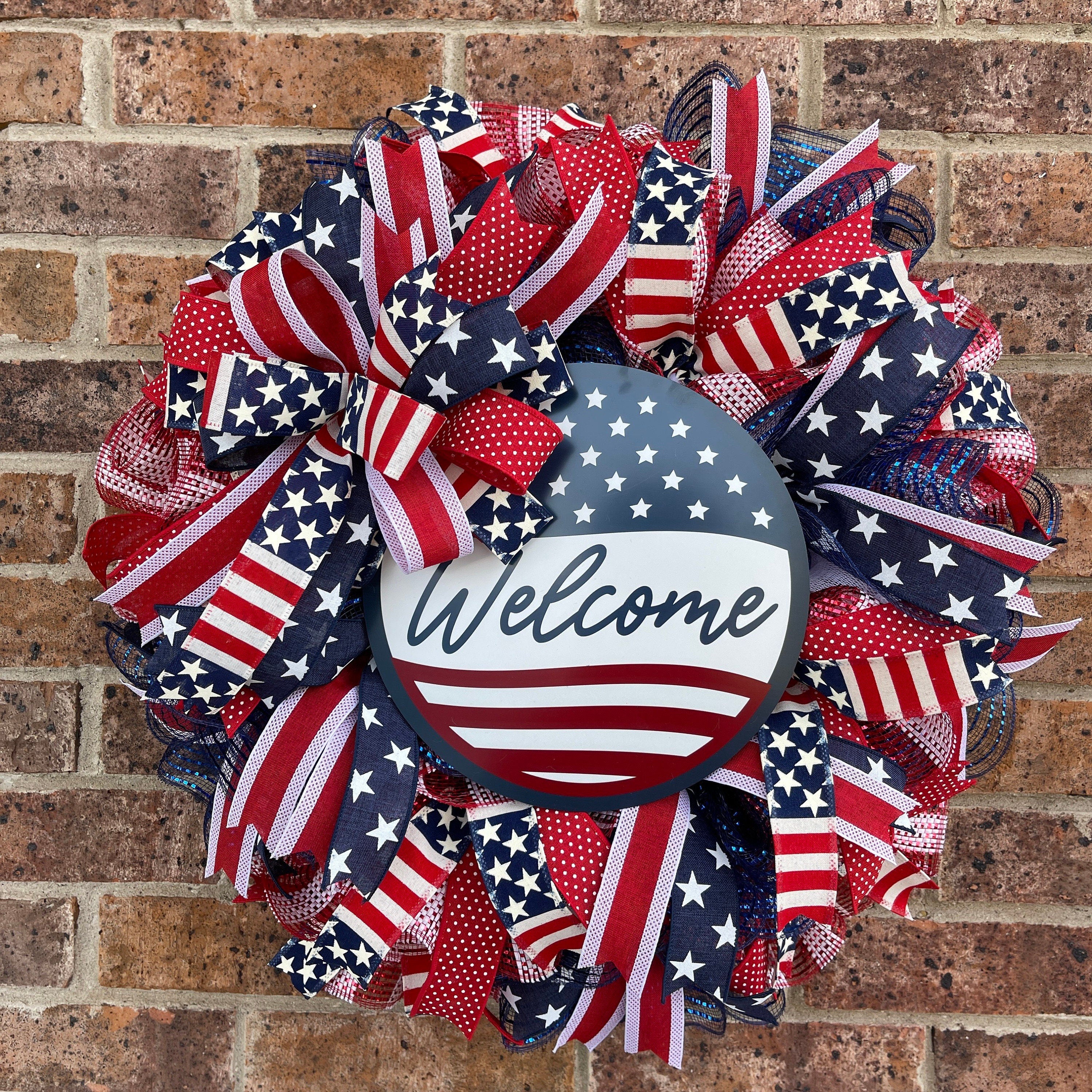 Patriotic Wreath, Welcome Wreath, Memorial Wreath, fourth Of July Wreath, Veterans Day Wreath, Patriotic Decor