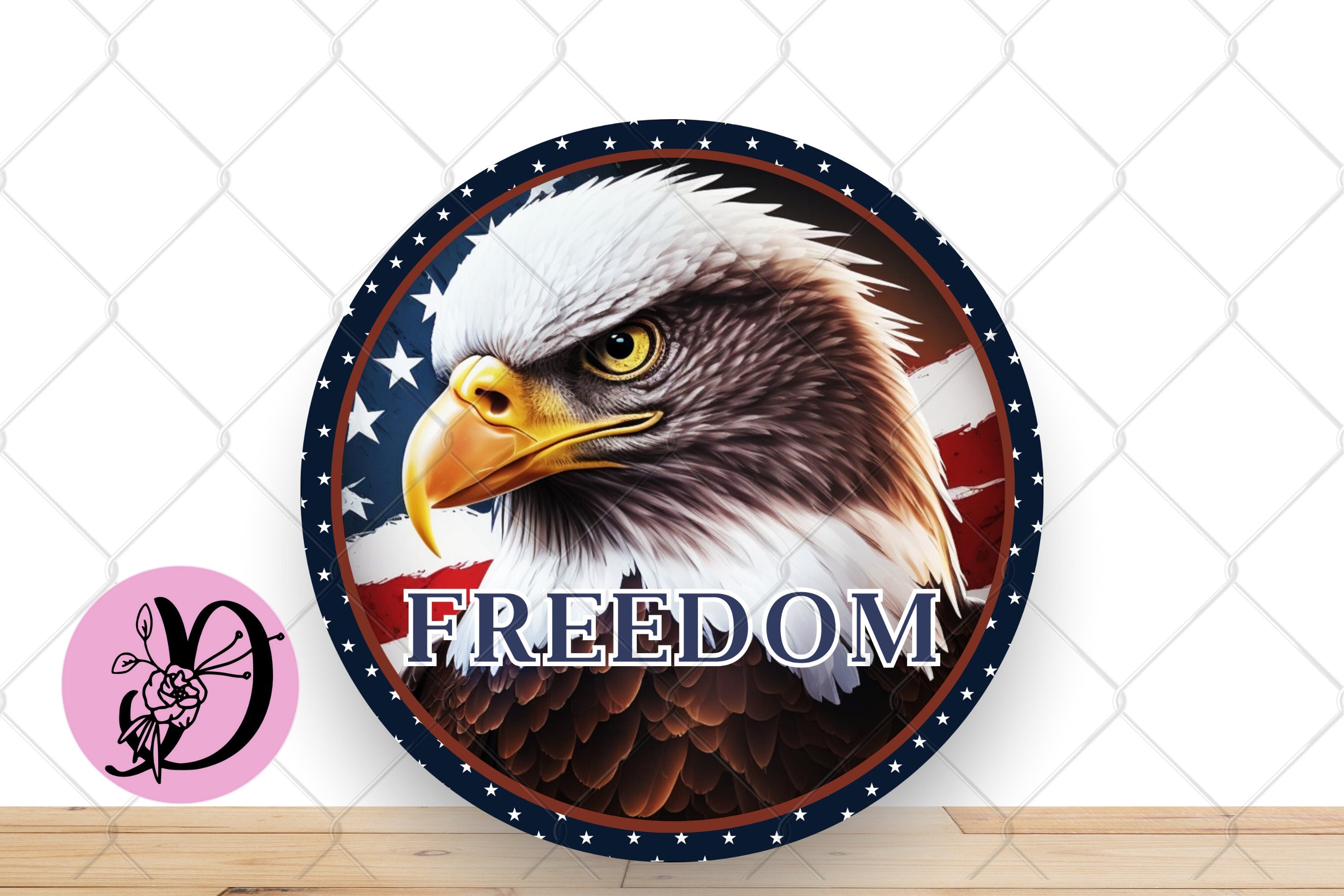Patriotic Wreath Sign, Freedom Eagle Round Metal Sign, Patriotic Eagle Sign For Wreath, Desert Wreath Signs