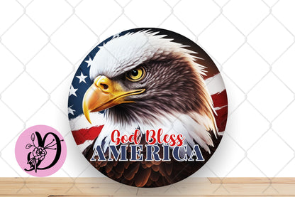 Patriotic Wreath Sign, God Bless America Eagle Round Metal Sign, Patriotic Eagle Sign For Wreath, Desert Wreath Signs