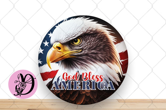 Patriotic Wreath Sign, God Bless America Eagle Round Metal Sign, Patriotic Eagle Sign For Wreath, Desert Wreath Signs