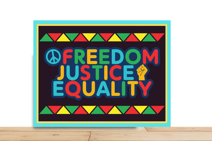 Juneteenth Wreath Sign, Freedom Justice And Equality Wreath Sign, Rectangle Metal Sign, Black History Wreath Sign