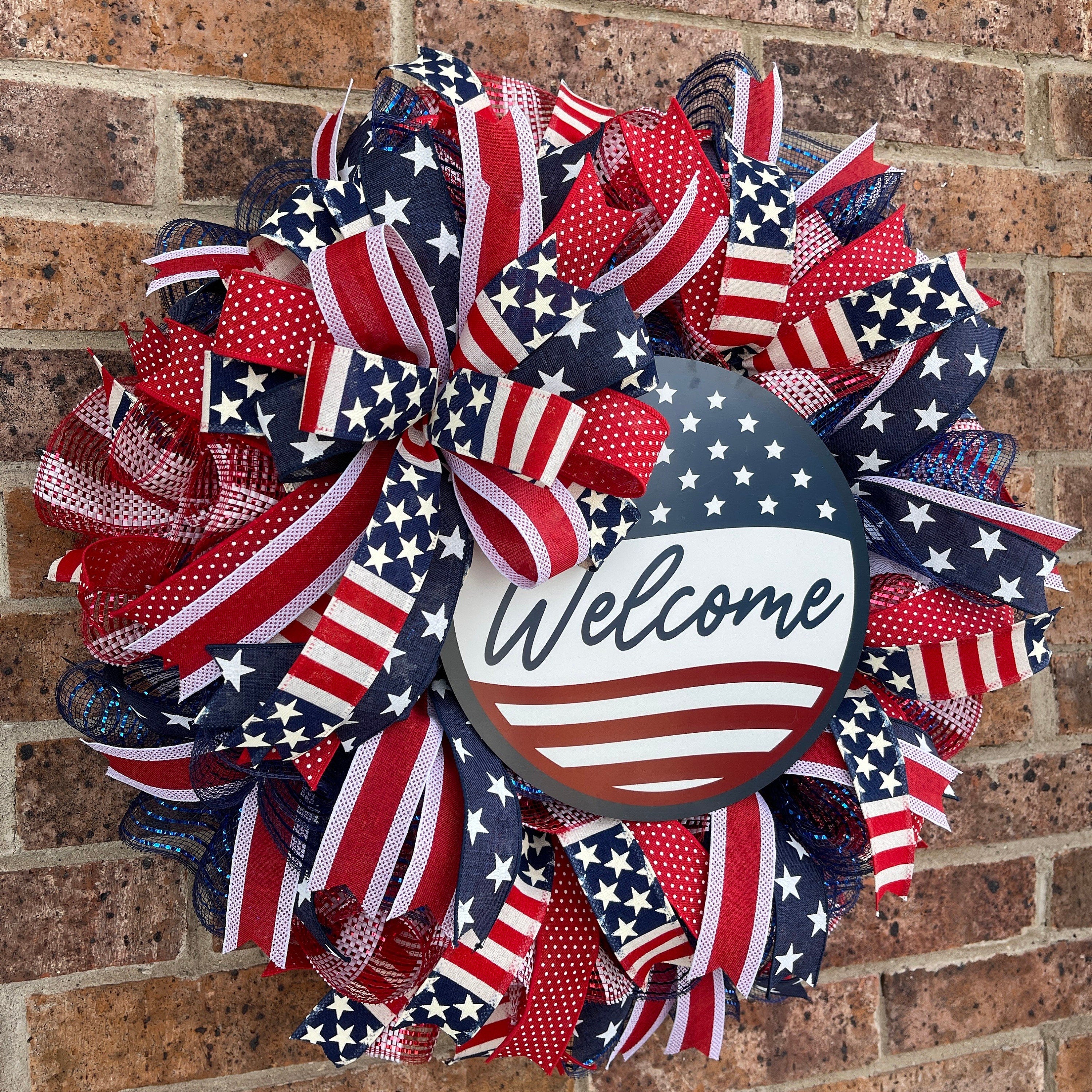 Patriotic Wreath, Welcome Wreath, Memorial Wreath, fourth Of July Wreath, Veterans Day Wreath, Patriotic Decor