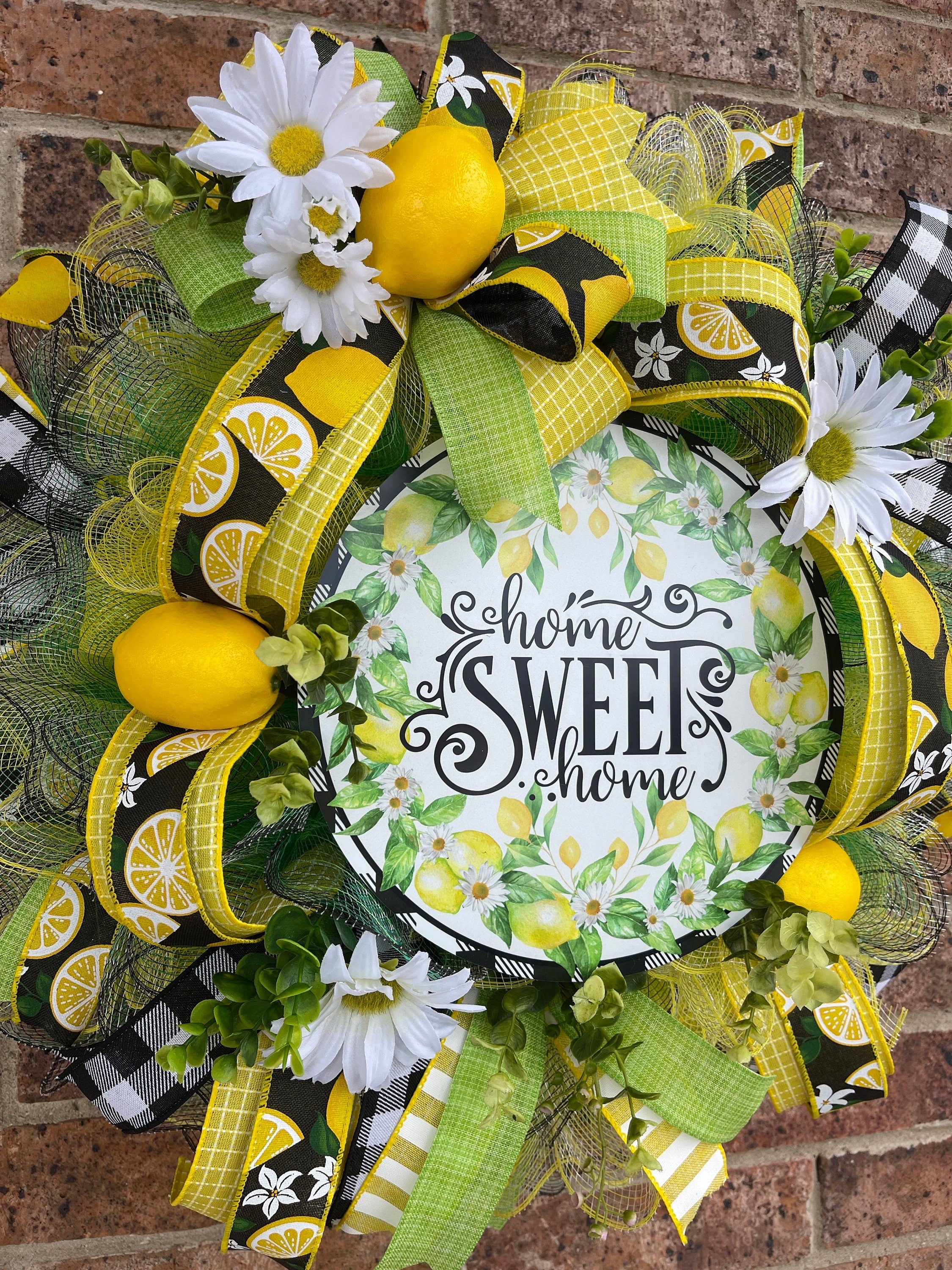 Lemon Wreath, Home Sweet Home Lemon Wreath, Summer Wreath, Spring Wreath, Everyday Wreath, Summer Decor, Spring Decor