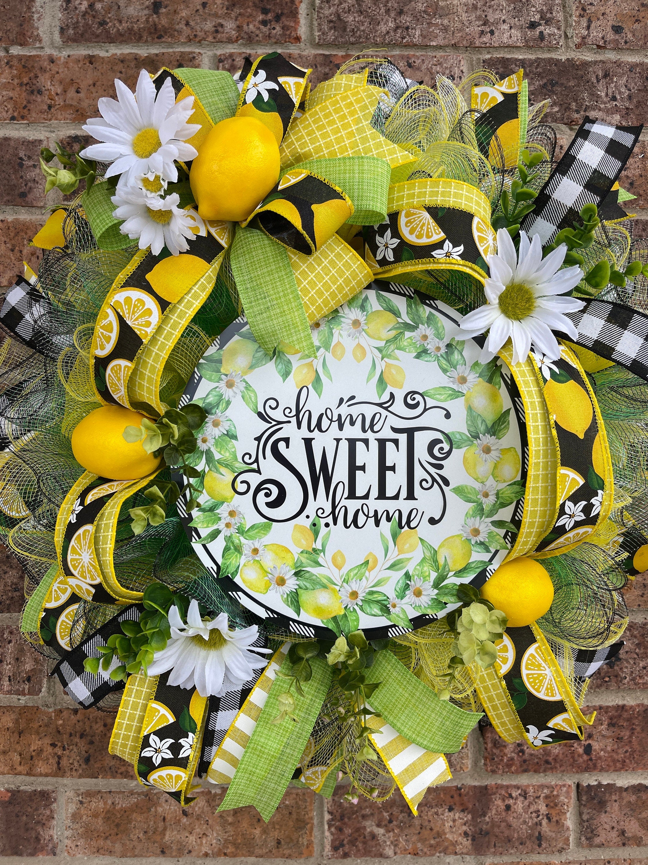 Lemon Wreath, Home Sweet Home Lemon Wreath, Summer Wreath, Spring Wreath, Everyday Wreath, Summer Decor, Spring Decor