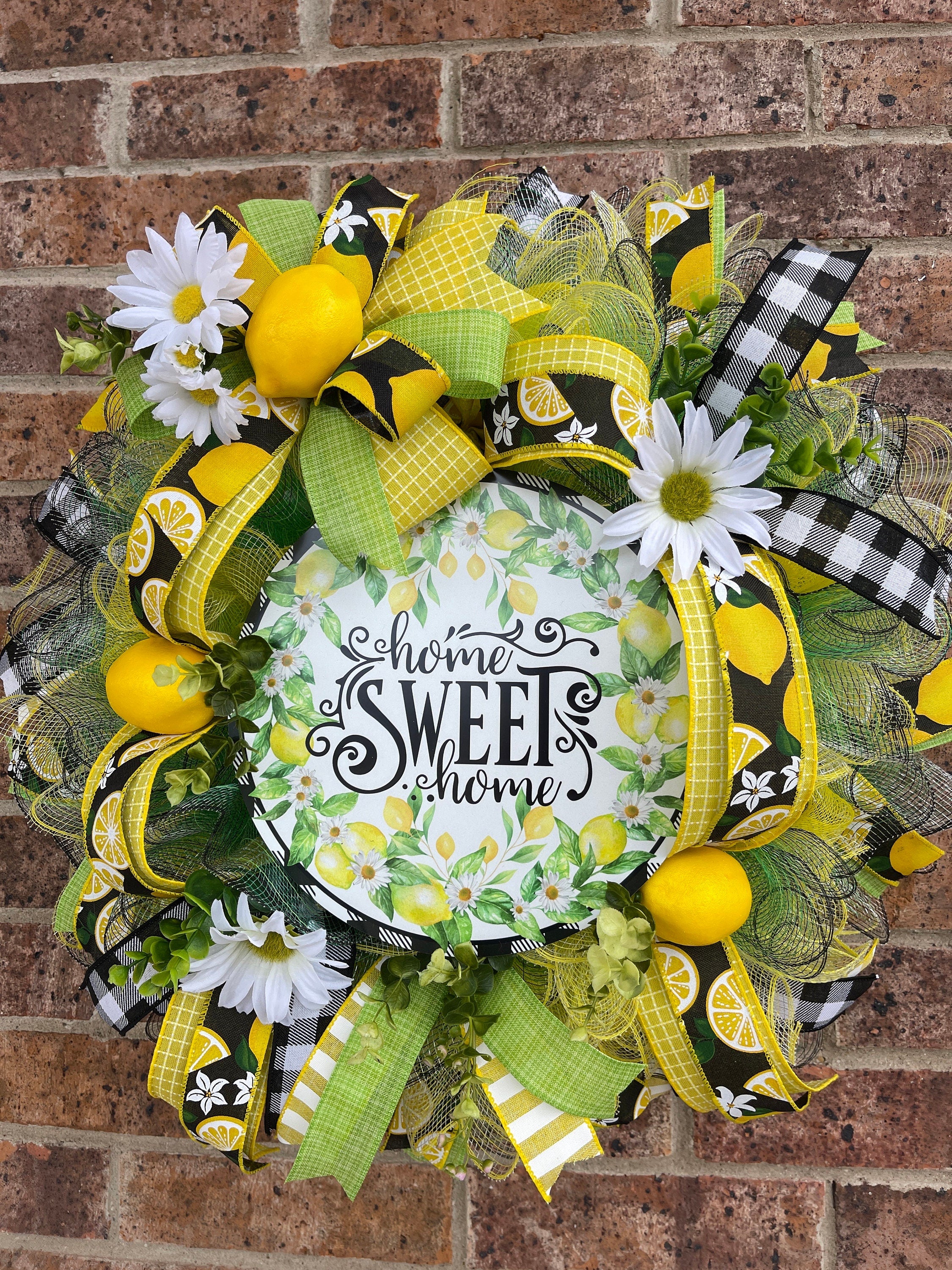 Lemon Wreath, Home Sweet Home Lemon Wreath, Summer Wreath, Spring Wreath, Everyday Wreath, Summer Decor, Spring Decor