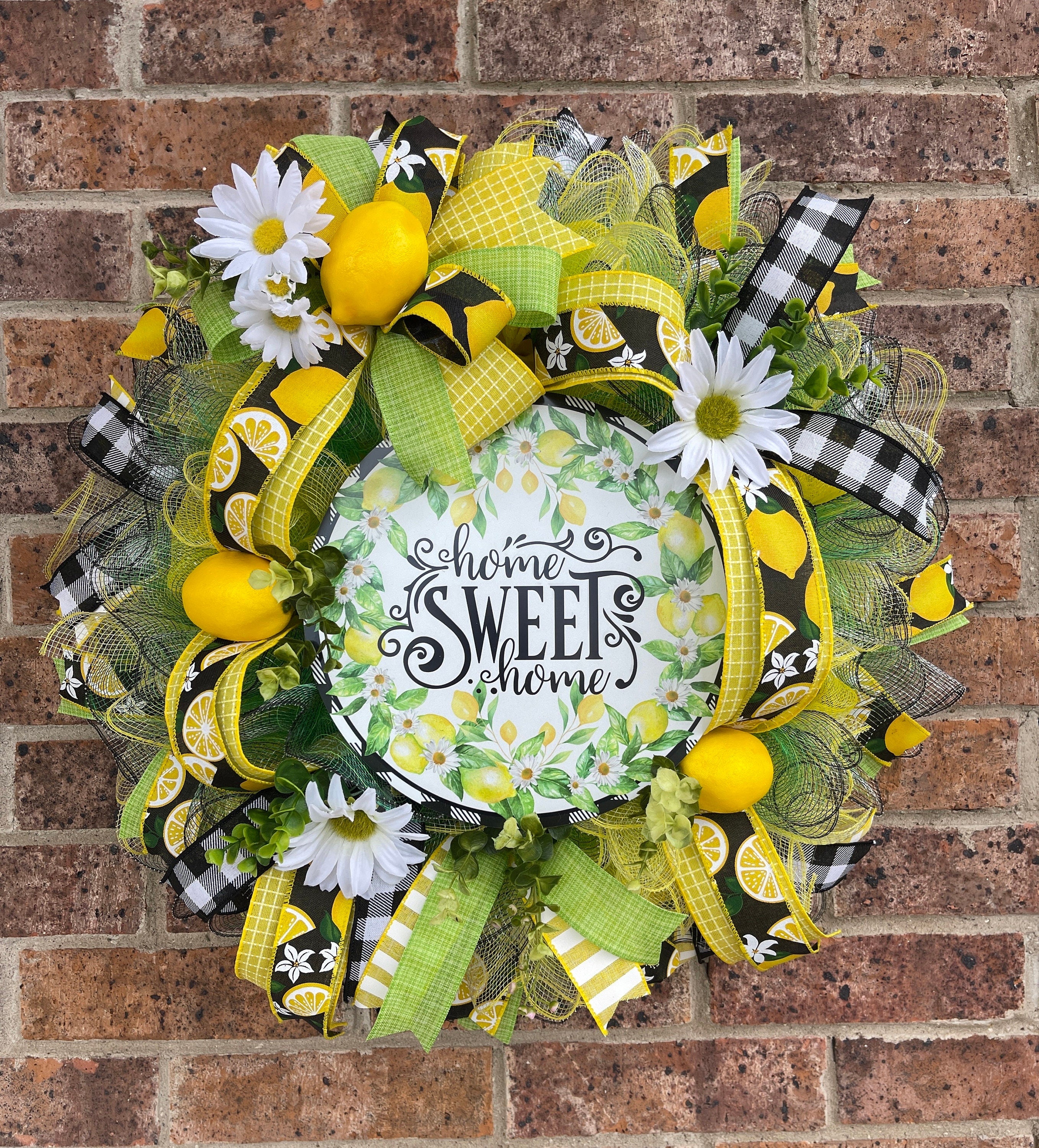 Lemon Wreath, Home Sweet Home Lemon Wreath, Summer Wreath, Spring Wreath, Everyday Wreath, Summer Decor, Spring Decor