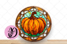Fall Wreath Sign, Stained Glass Pumpkin Fall Round Metal Sign, Sign For Wreath, Desert Wreath Signs