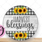 Fall Wreath Sign, Sunflower Harvest Blessings Fall Round Metal Sign, Sign For Wreath, Desert Wreath Signs
