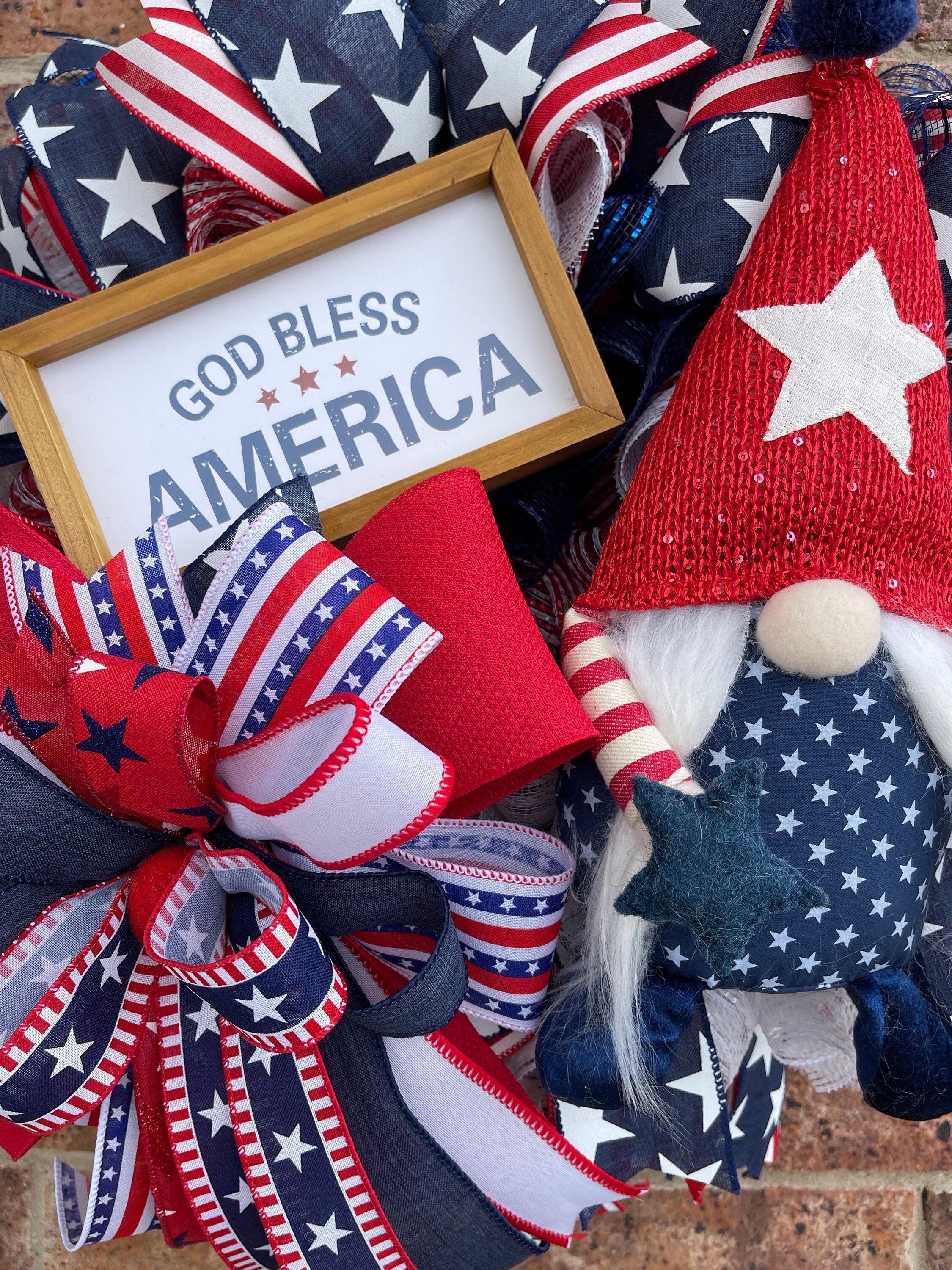 Patriotic Gnome Wreath, Gnome Wreath, God Bless America Wreath, Patriotic Decorations, Forth of July, Veterans Day Decor