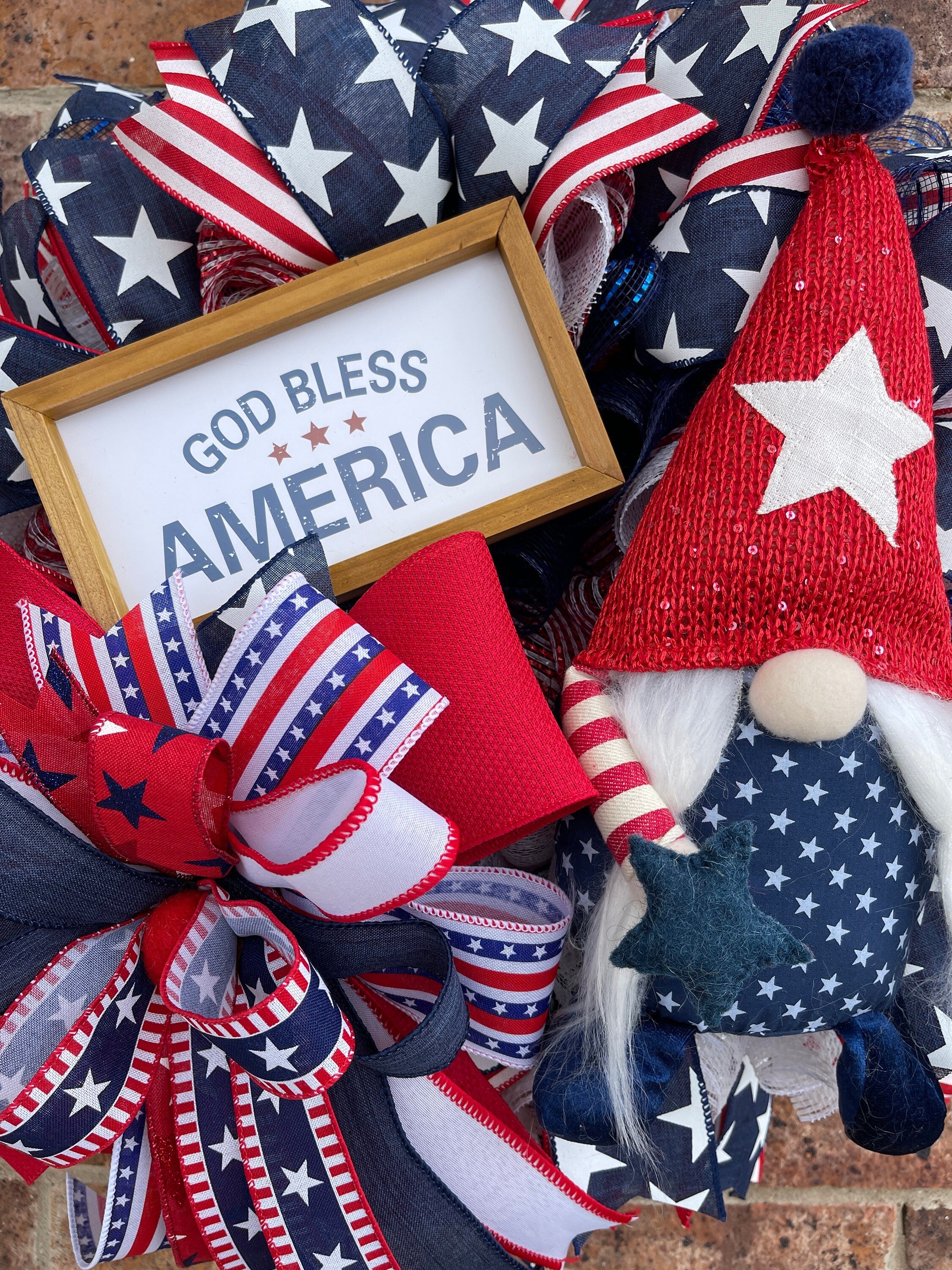 Patriotic Gnome Wreath, Gnome Wreath, God Bless America Wreath, Patriotic Decorations, Forth of July, Veterans Day Decor